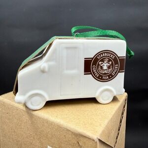 Starbucks Delivery Truck Christmas 3" White & Brown Ornament 2016 Holiday EUC